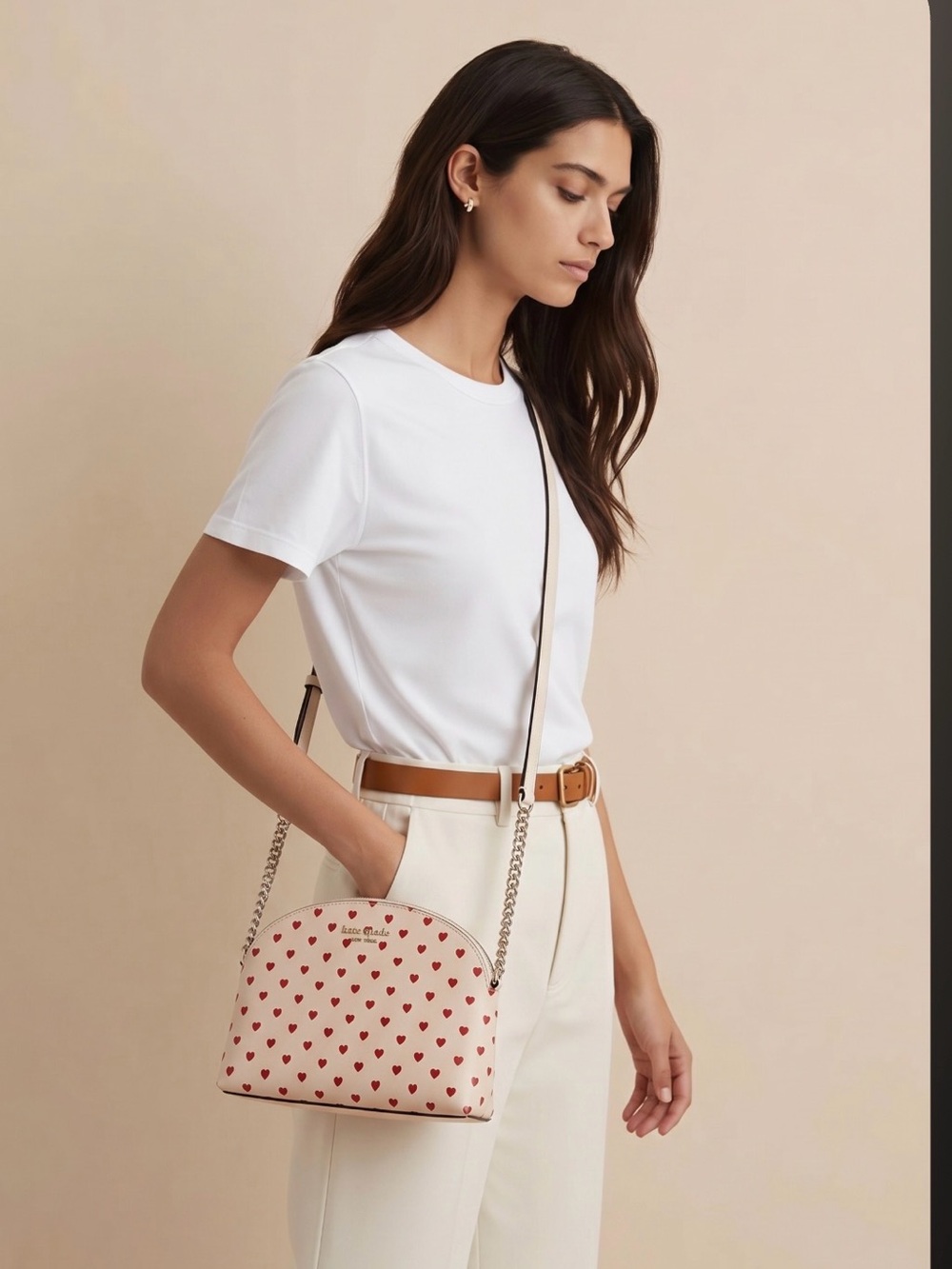 kate spade Cream Crossbody with Red Heart Print EUC